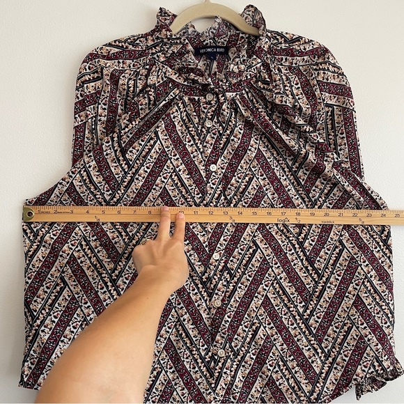 Veronica Beard Calisto Button Down Feminine Ruffle Collar Smocked Cuff Shirt XL - Picture 10 of 13